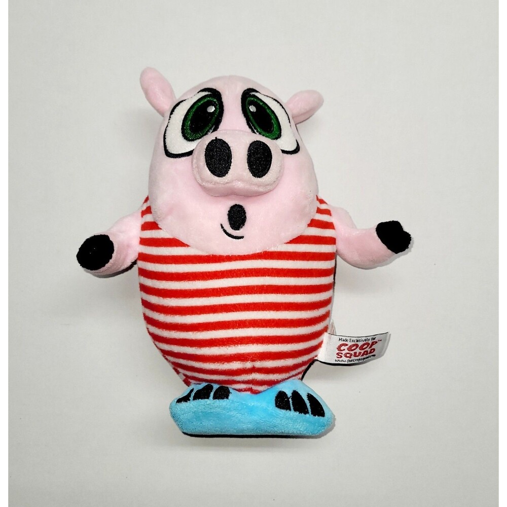 Coop Squad Pig Plush Stuffed Animal 9" Red White Stripe Shirt #D34 EUC